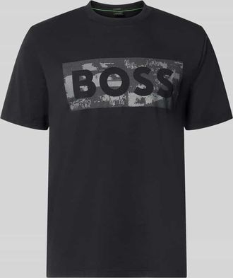 HUGO BOSS Regular Fit T-Shirt aus Baumwoll-Mix Modell TS_GLOBE LOGOPATTERN in Black, Gr&ouml;&szlig;e XXXL
