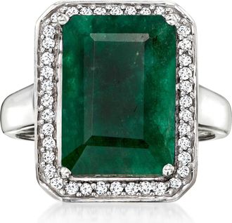 Ross-Simons Emerald and. Diamond Ring in Sterling Silver