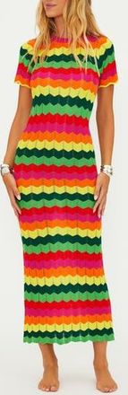 Beach Riot Emory Wave Stripe Pointelle Knit Cover-Up Maxi Dress in Mango Tango at Nordstrom Rack, Size X-Small