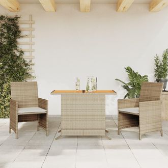 vidaXL Sillas Y Mesita De Jard&iacute;n 3 Piezas Rat&aacute;n Sint&eacute;tico Coj&iacute;n Beige Vidaxl