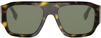 Fendi Diagonal 54mm Rectangular Sunglasses in Dark Havana /Green at Nordstrom