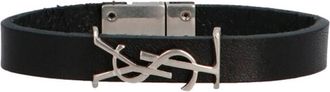 Saint Laurent Black Cassandre Leather Bracelet