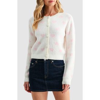 All in Favor Heart Jacquard Cardigan in White Pink at Nordstrom Rack, Size X-Large
