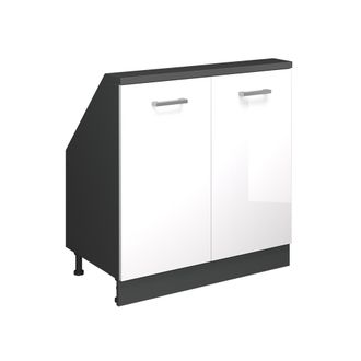 Vicco Armario De Cocina Para Techo Inclinado R-line, Blanco Brillo/antracita, 80 Cm Con 2 Puertas, Vicco