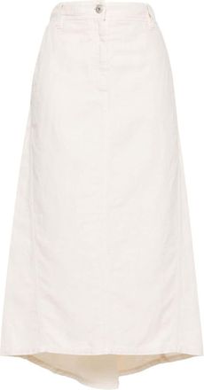 Brunello Cucinelli asymmetric denim midi skirt - women - Cotton/Cotton/Leather/Linen/Flax - 44 - Neutrals