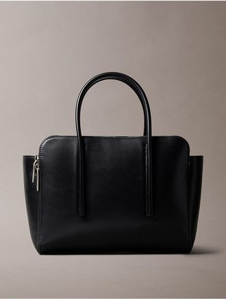 Calvin Klein Womens Carryall Leather Medium Tote Bag - Black