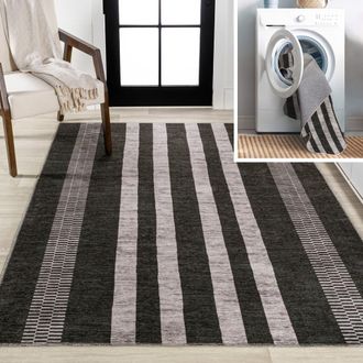 Jonathan Y Designs Vichy Geometric Striped Machine-Washable Area Rug in Black/ivory at Nordstrom, Size 3Ft 0In X 5Ft 0In