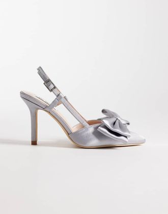 Be Mine Anica - Scarpe con tacco e cinturino posteriore in raso grigio con fiocco