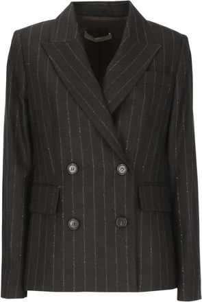 D.exterior Gestreepte Wol Blazer - Dames - Blazers - Bruin - S - Wol - Jassen