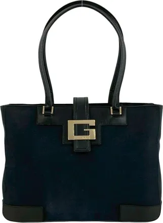 Gucci Black Canvas Leather Handbag Tote Bag (Pre-Owned)