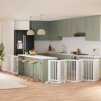 vidaXL Puerta Para Perros Plegable 9 Paneles Madera &Aacute;lamo Blanca 450cm Vidaxl