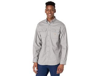 Carhartt Work in Progress Flame-Resistant (FR) Classic Twill Shirt Mens Short Sleeve Button Up Gray : 2XL (Reg), Twill/Nylon/Cotton
