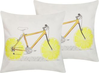 Beliani Conjunto De 2 Cojines Decorativos Multicolor Cuadrados Motivo De Bicicleta 45 X 45 Cm Decoraci&oacute;n Moderna Ruscus