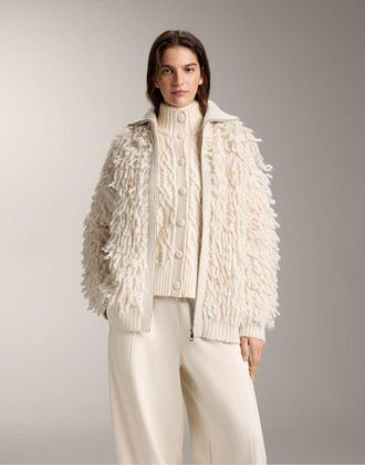 Oysho Giacca in maglia &eacute;cru pallido con frange-Neutro