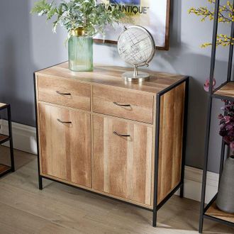 Home Source Industries Home Source - Compact Sideboard Chest Cupboard Storage Unit Modern Oak Finish with Drawers