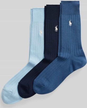 Ralph Lauren Socken im 3-er-Pack mit Logo-Stitching in Jeansblau, Gr&ouml;&szlig;e 39-42