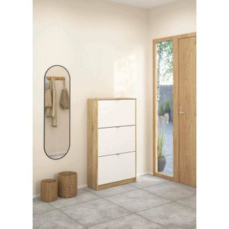 Dmora Dmora - Zapatero Irina, Zapatero, Armario De Entrada Multiusos, Zapatero, 70x24 H124 Cm, Roble Y Blanco