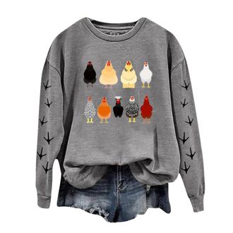Generic Cute Sweatshirts for Women Chicken Graphic Long Sleeve Crew Neck Pullover Casual Fall Tops Shirts