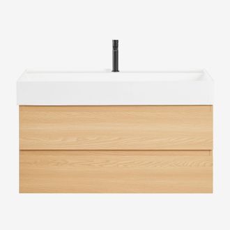 Sklum Conjunto De Mueble De Ba&ntilde;o En Madera Y Chapa De Fresno Con Lavabo Integrado Ona Sklum