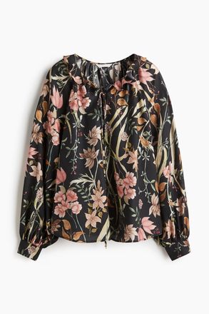 H&M Bluse mit Volantkragen - Schwarz/Gebl&uuml;mt