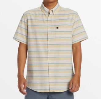 Quiksilver Oxford Strip Classic Button Up Top In Cream/yellow