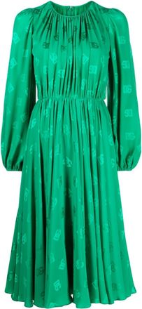 Dolce & Gabbana logo-print flared silk midi dress - women - Silk/Silk/Spandex/Elastane - 42 - Green