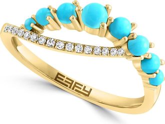 Effy 14K Yellow Gold Turquoise & Diamond Ring - 0.06ct. in Blue at Nordstrom Rack, Size 7