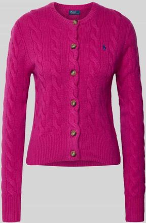 Polo Ralph Lauren Strickjacke aus Wolle-Kaschmir-Mix mit Zopfmuster in Pink, Größe XL