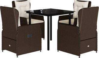 vidaXL Vidaxl - Set Comedor De Jard&iacute;n 5 Piezas Y Cojines Rat&aacute;n Sint&eacute;tico Marr&oacute;n