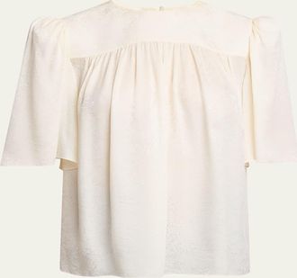 Chlo&eacute; Strong-Shoulder Floral Silk Jacquard Top
