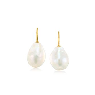 Ross-Simons 11-12mm Cultured Baroque Pearl Drop Earrings in 14kt Yellow Gold