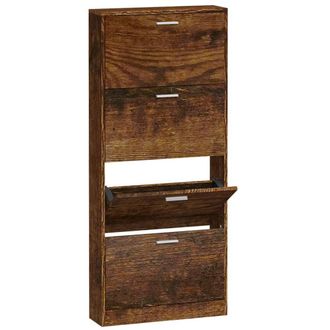 vidaXL Zapatero Madera Contrachapada Roble Ahumado 59x17x150 Cm Vidaxl