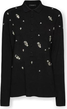 Elena Miro Viscose trui met borduursel - Dames - Ronde hals truien - Zwart - 2XL - Polyester - Truien & Vesten