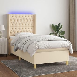 vidaXL Vidaxl - Cama Box Spring Colch&oacute;n Y Luces Led Tela Color Crema 90x190 Cm