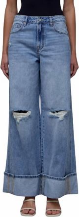 Hidden Jeans Nori Stretch Cuffed Wide Leg Jeans In Denim