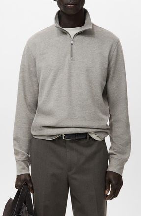 Mango Regular Fit Quarter Zip Pullover in Greige at Nordstrom, Size Medium