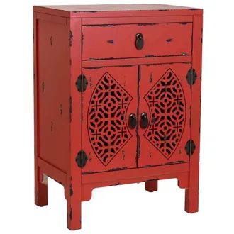 Wanderlust Deco Mesita de madera lacada de 1 caj&oacute;n y 2 puertas 48 x 32 x 70h cm