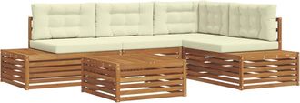 vidaXL Conjunto De Sof&aacute;s De Exterior Con Coj&iacute;n 5 Pieza Natural Y Crema Vidaxl