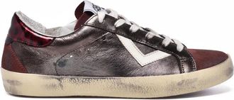 4B12 Red Leather Distressed Sneakers