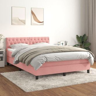 vidaXL Vidaxl - Cama Box Spring Con Colch&oacute;n Terciopelo Rosa 140x190 Cm