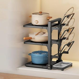 OEM Estante De Cocina, Estante Para Ollas De Varios Niveles, Caja De Almacenamiento De Utensilios De Cocina De 3 Niveles, Negro, 3722,643 Cm