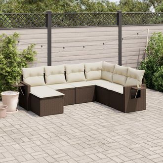 vidaXL Juego De Sof&aacute;s De Jard&iacute;n 7 Piezas Con Cojines Rat&aacute;n Pe Marr&oacute;n Vidaxl