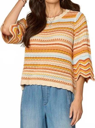 Democracy Crochet Stripe Bell Sweater In Multicolor