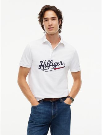 Tommy Hilfiger Mens Regular Fit Hilfiger Varsity Logo Polo - Optic White - XXXL
