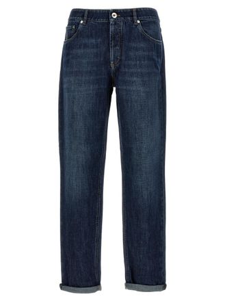 Brunello Cucinelli Blue Logo Embroidery Jeans