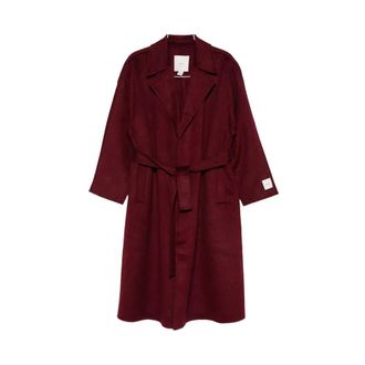 Calvin Klein Trench Coats, female, Red, Size: XS Belted Wool Trench Coat