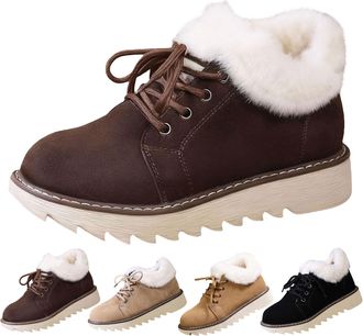 Generic Womens Lace Up Snow Boots Winter Thick Sole Fleece Lined Insulated Boots Warm Plush Faux Fur Shoes Ladies Casual Comfortable Anti Slip Short Boot Coff