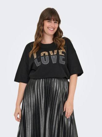 Only Carmakoma Kurzarmshirt ONLY CARMAKOMA CARKOURTNEY SS O-NECK REG TEE JRS, Damen, Gr. S, schwarz (schwarz print:love), Jersey, Obermaterial: 100% Baumwolle, bedru