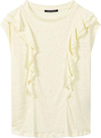 Luisa Cerano Leinen T-Shirt mit Volants - Dames - T-shirts - Geel - XS - Linnen - Tops