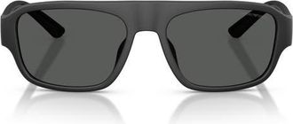 Emporio Armani 55mm Rectangle Sunglasses in Rubberized Matte Black /Grey at Nordstrom